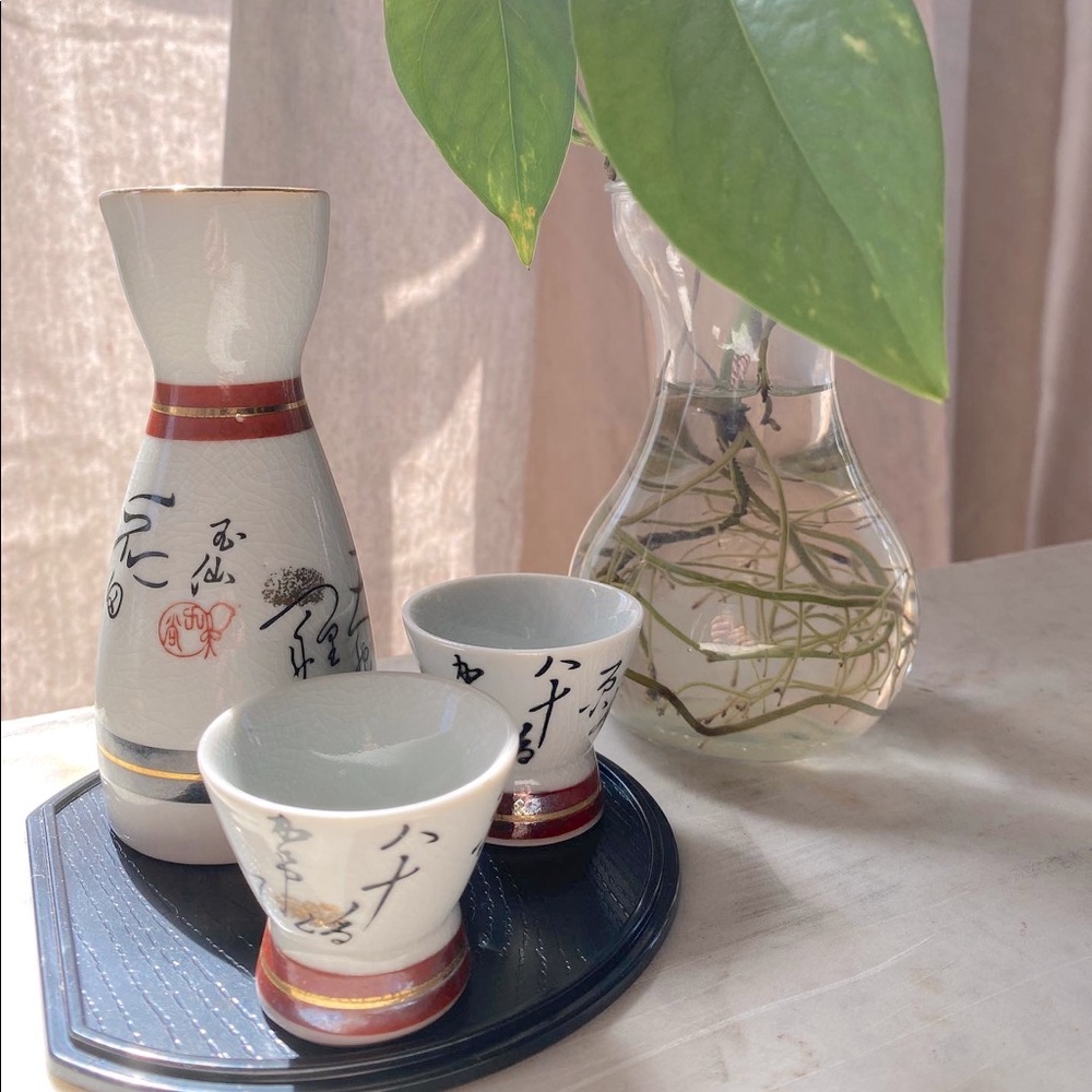 Authentic Japanese sake set with tray.